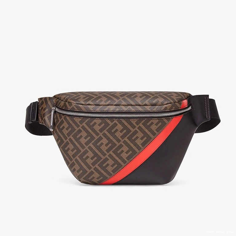 Cheap Red Motif Belt Bag Brown Fabric Fendi FF In 0813